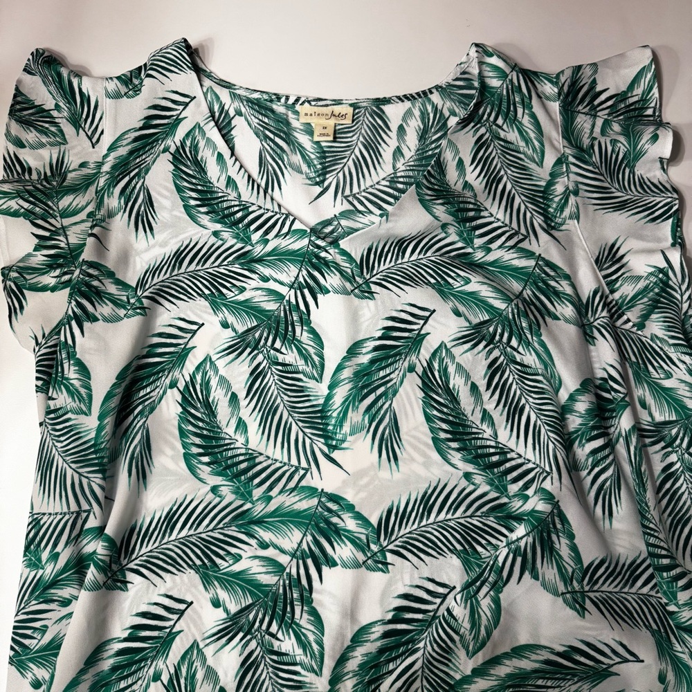 Maison Jules Palm Tree Flutter Sleeve Tank Top Tropical Coastal Green White 2X - Picture 6 of 7